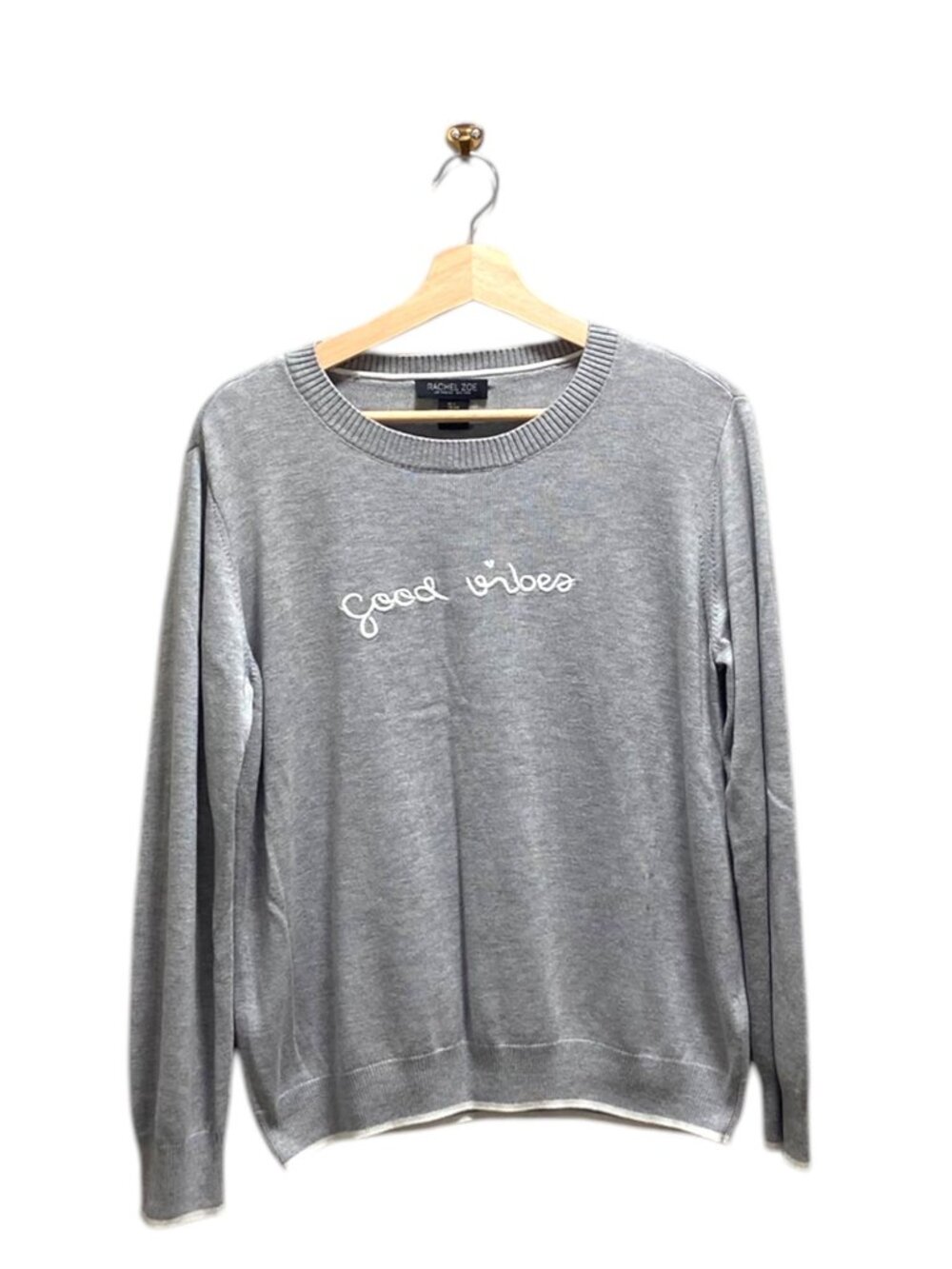 Rachel Zoe Good Vibes Cashmere Blend Sweater Gray Size L Coastal Preppy Spring - Picture 2 of 12